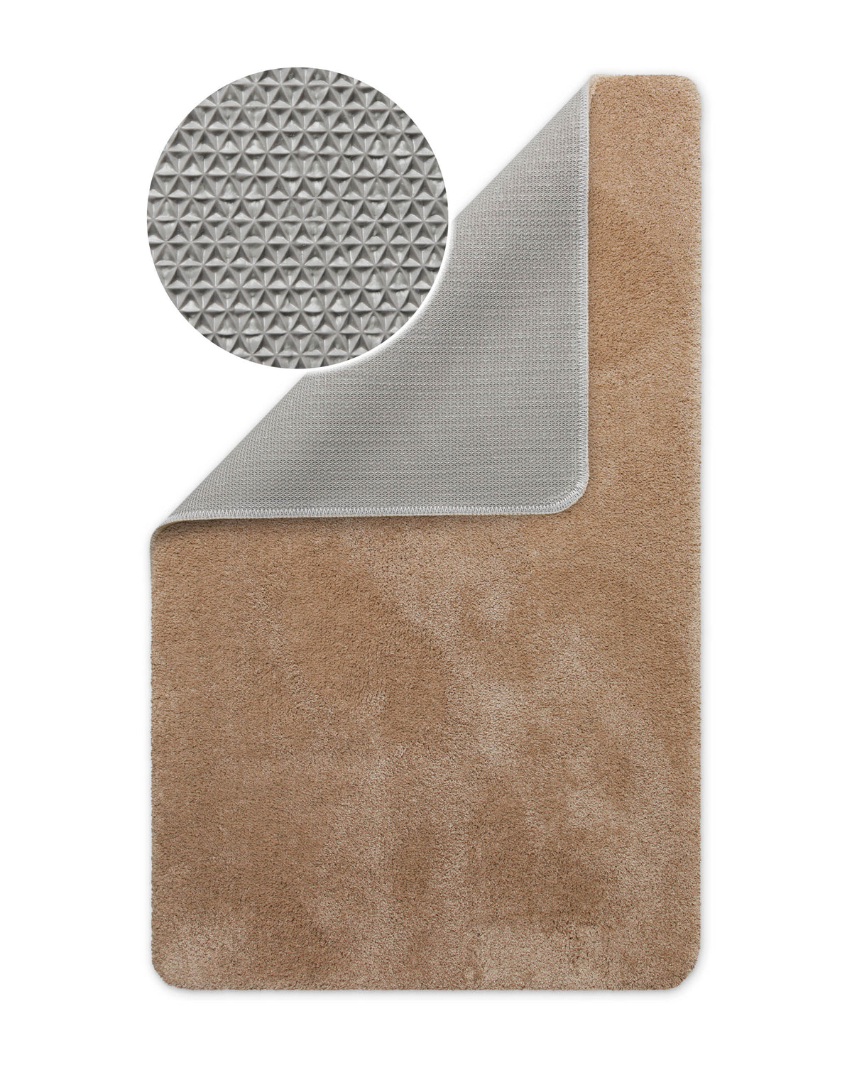 Badematte Badteppich Joris Beige Braun flauschig Detail Rücken Freisteller 