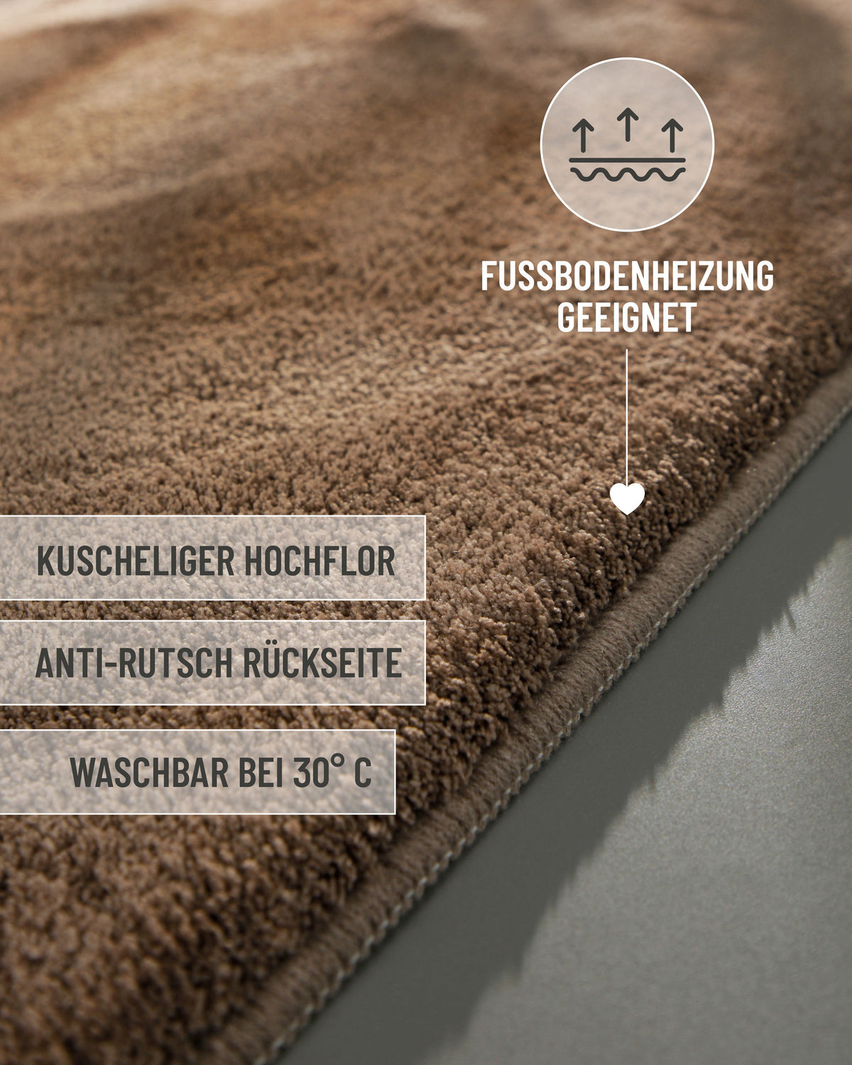 Badematte Badteppich Joris Beige Braun flauschig Text Overlay