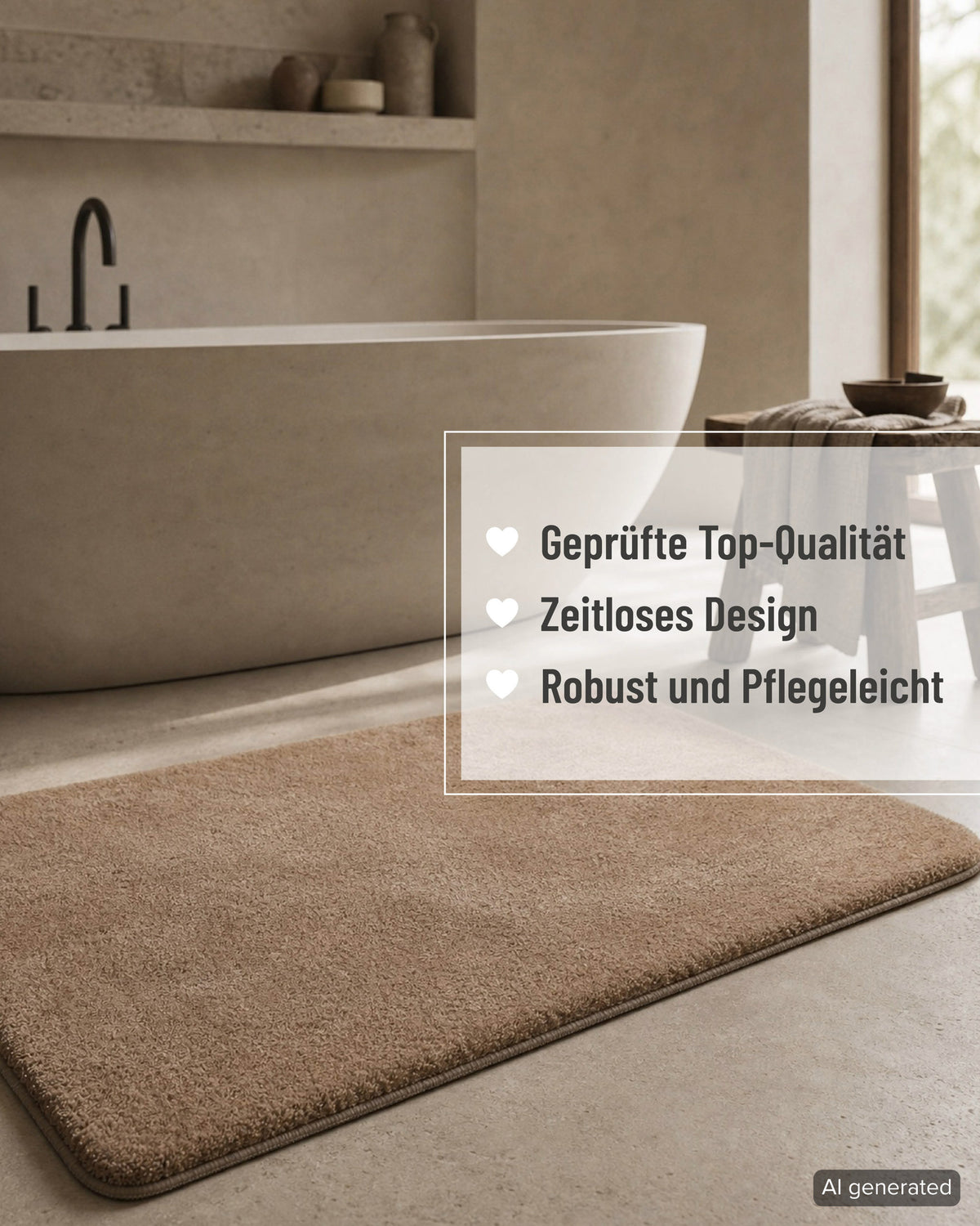 Badematte Badteppich Joris Beige Braun flauschig Text Overlay
