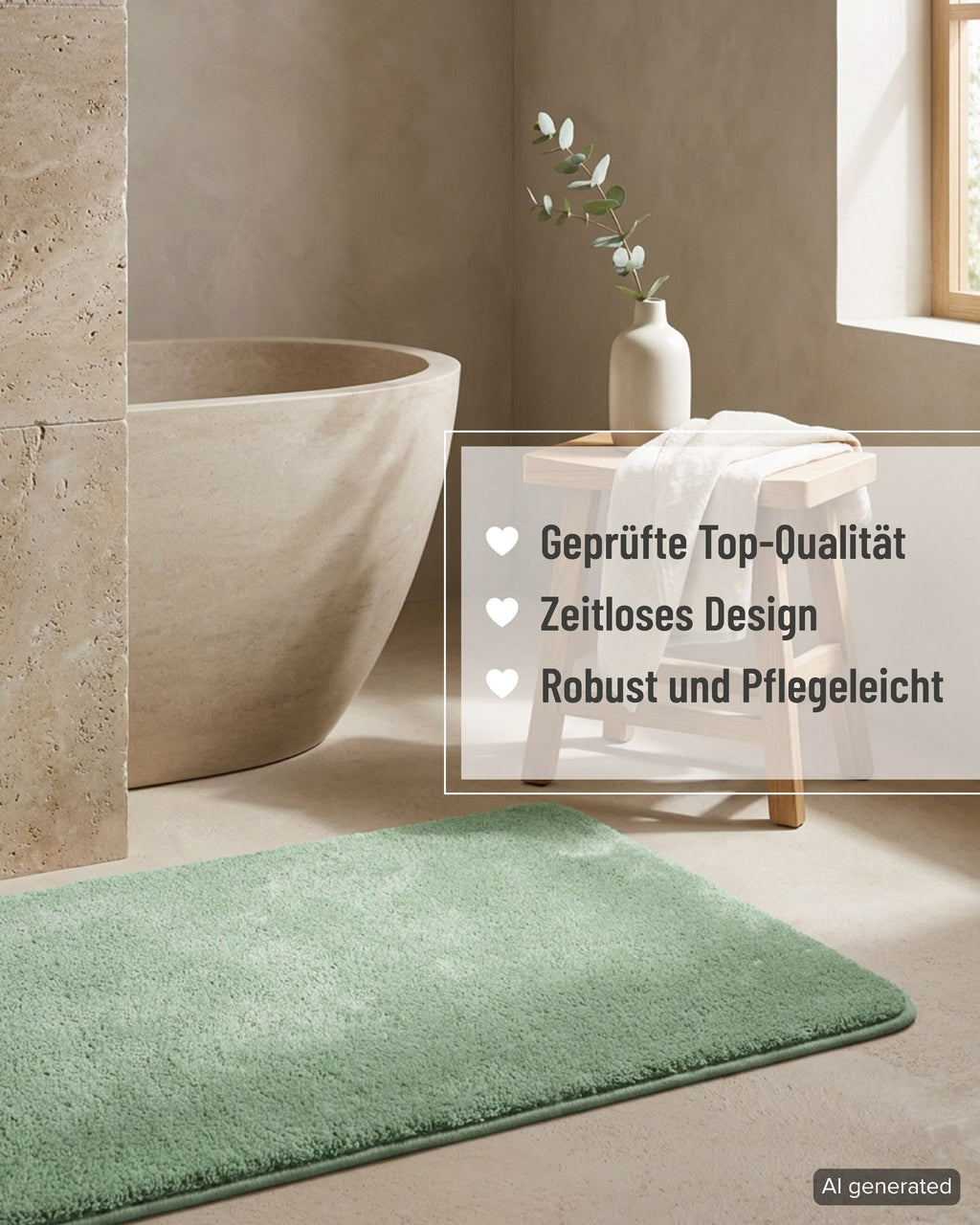 Badematte Badteppich Joris Grün flauschig Text Overlay Top Qualität
