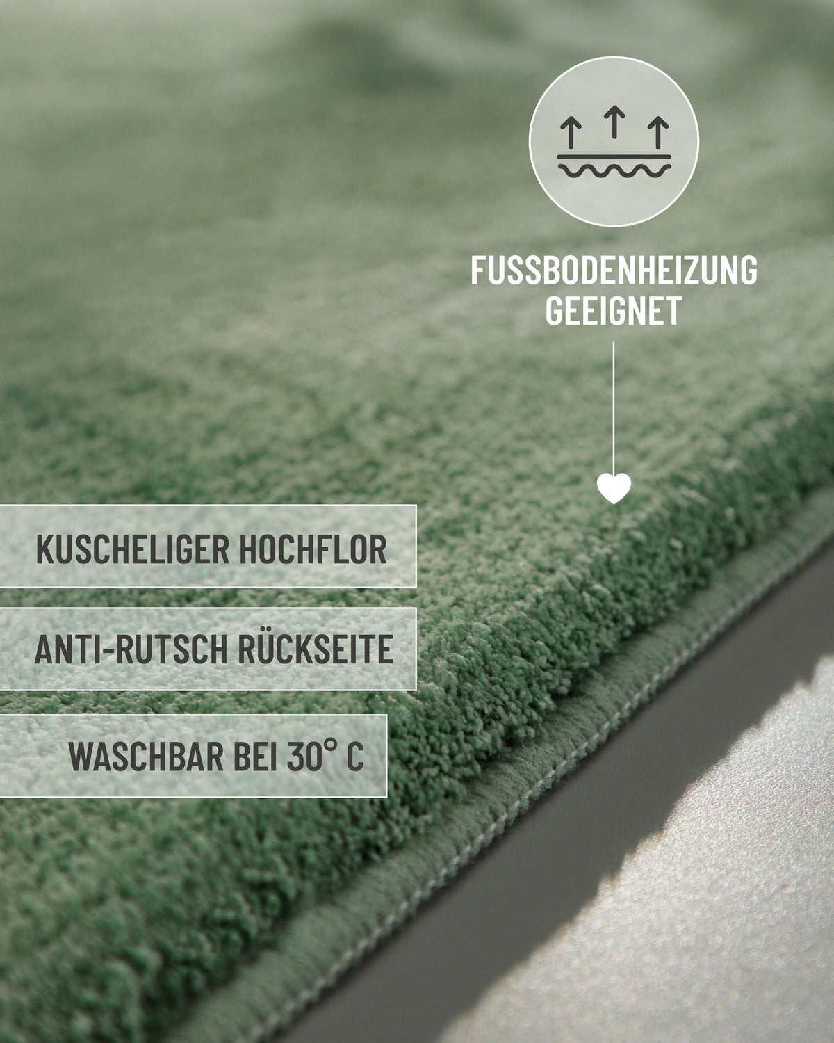 Badematte Badteppich Joris Grün flauschig Text Overlay