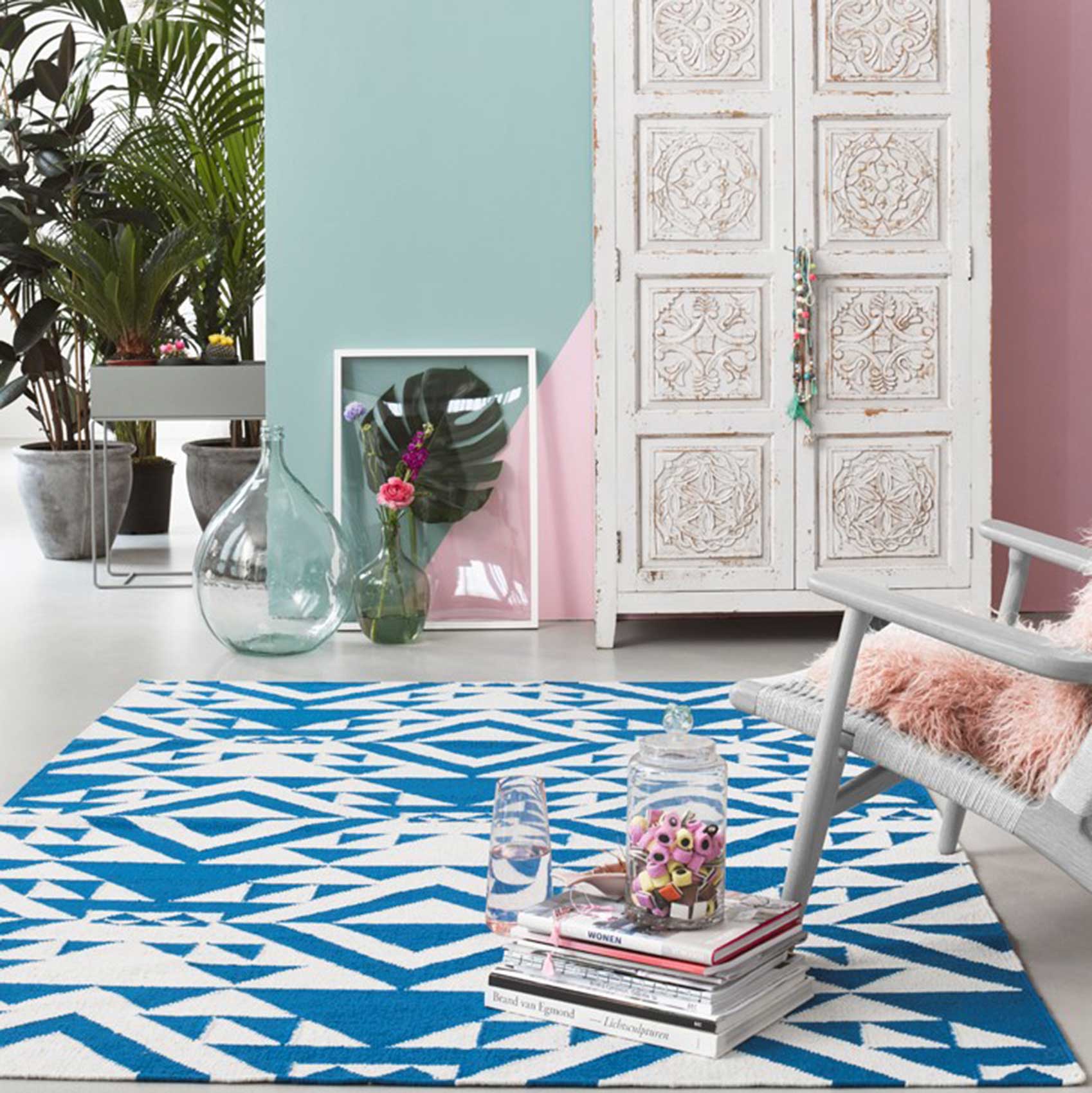 Kelim Teppich Blau Creme Weiß aus Wolle "Blue Mellow" Accessorize