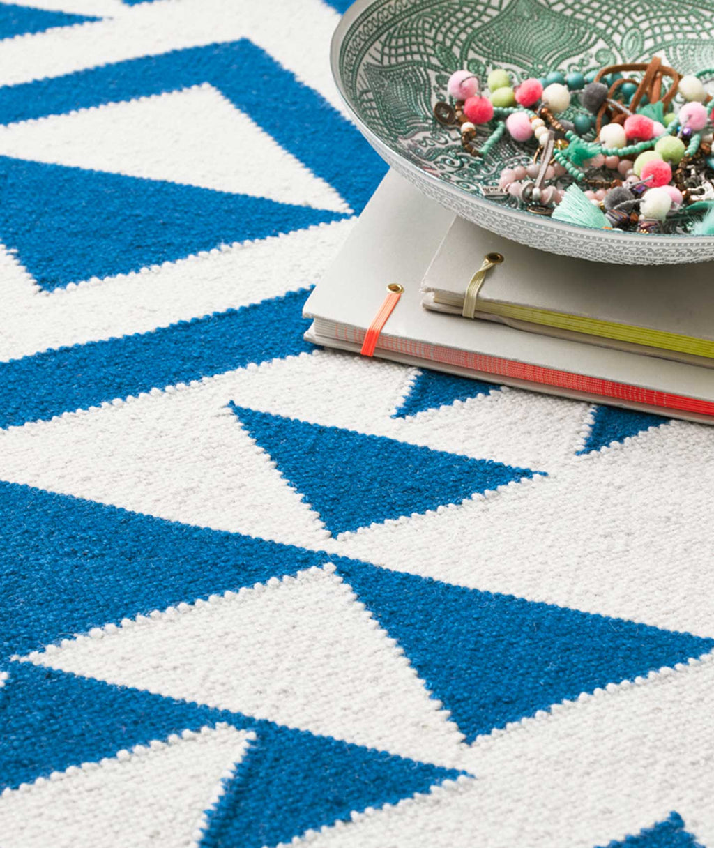 Kelim Teppich Blau Creme Weiß aus Wolle "Blue Mellow" Accessorize