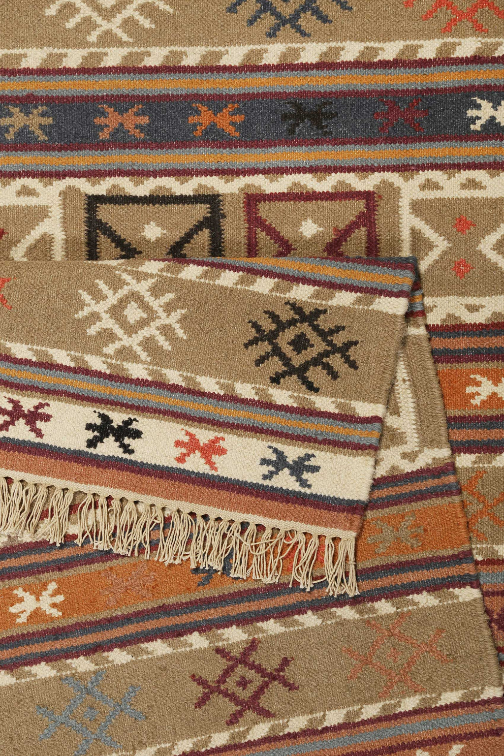 Esprit Kelim Teppich Taupe Braun Rot aus Wolle "Agra"