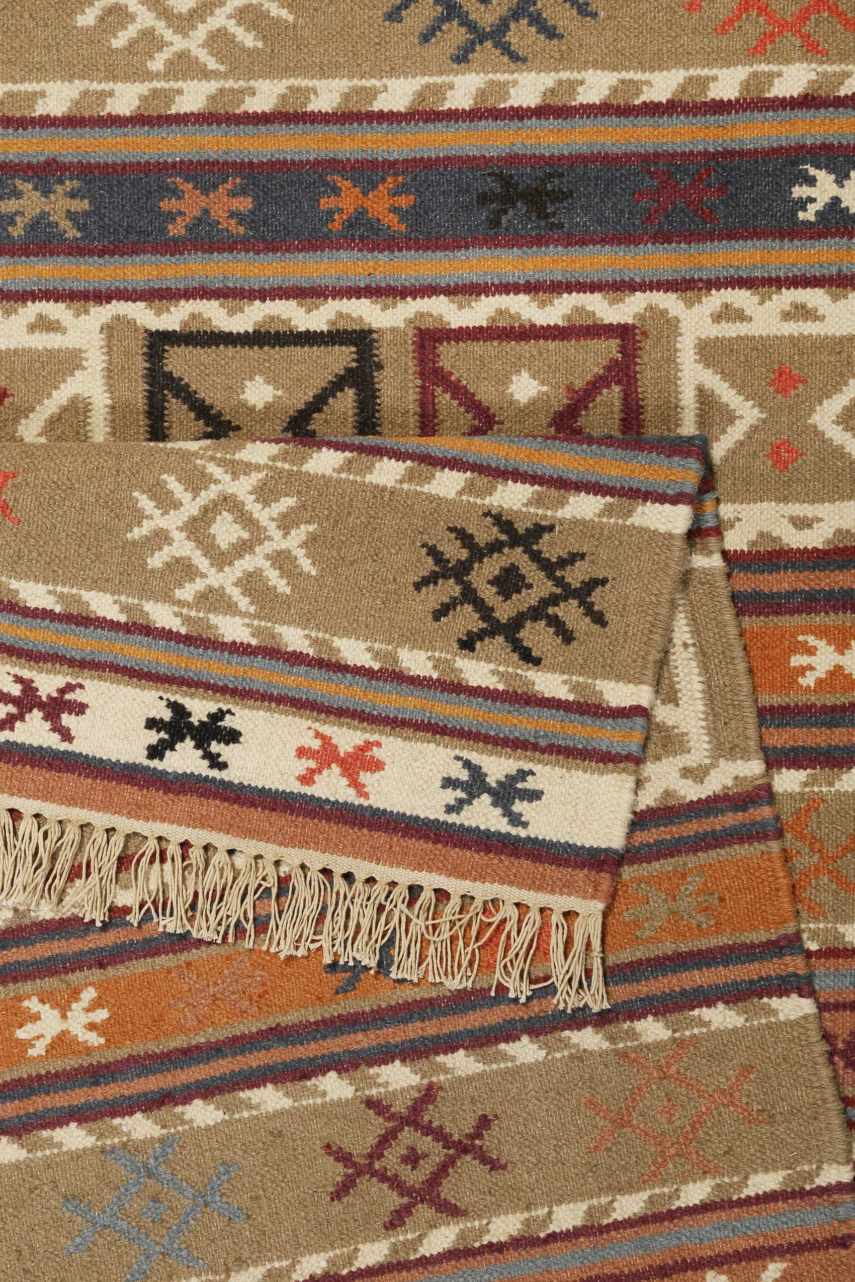 Esprit Kelim Teppich Taupe Braun Rot aus Wolle "Agra"