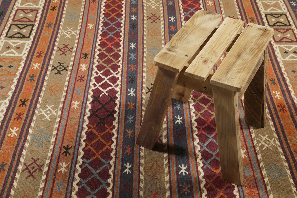 Esprit Kelim Teppich Taupe Braun Rot aus Wolle "Agra"