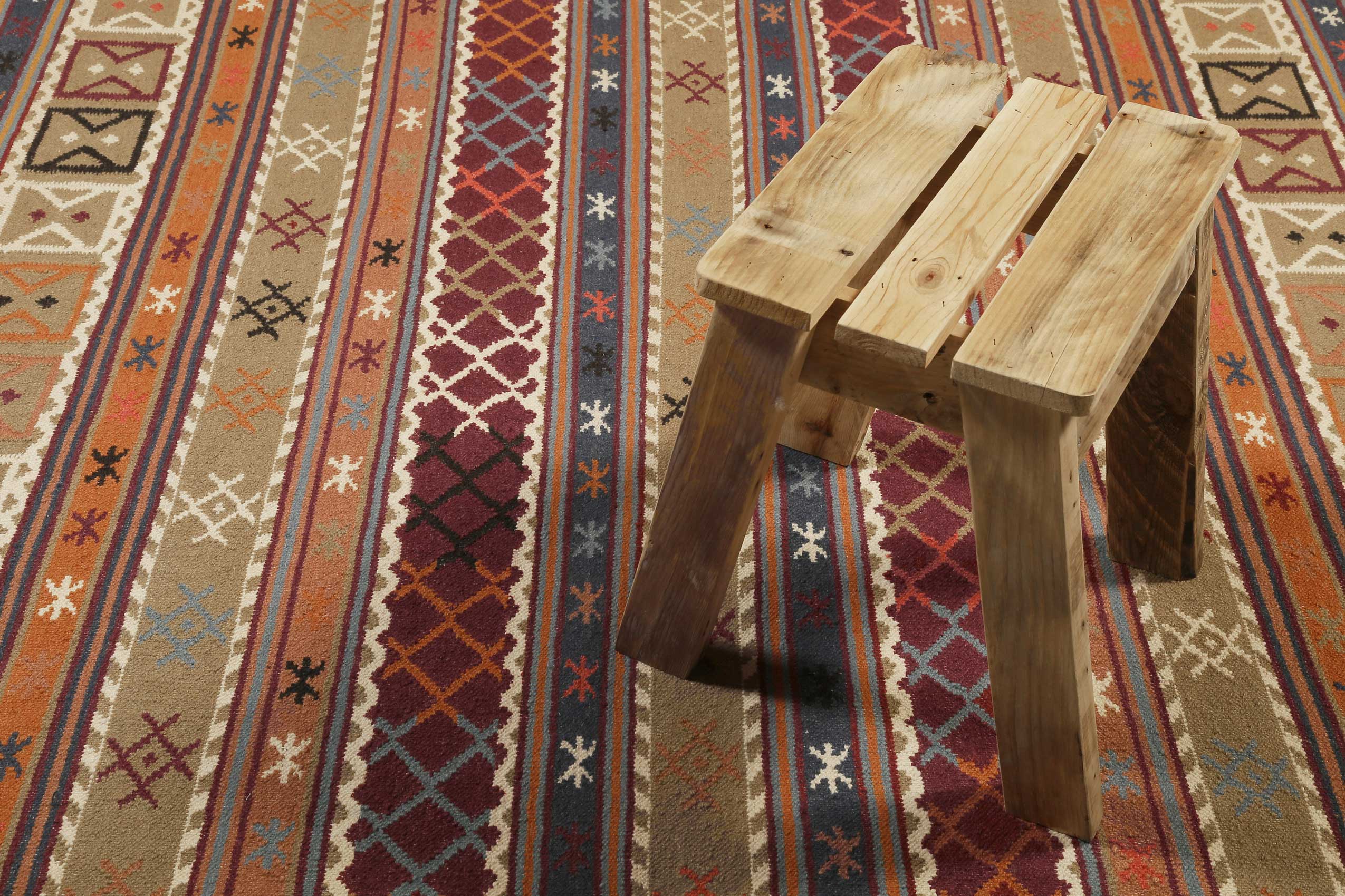 Esprit Kelim Teppich Taupe Braun Rot aus Wolle "Agra"