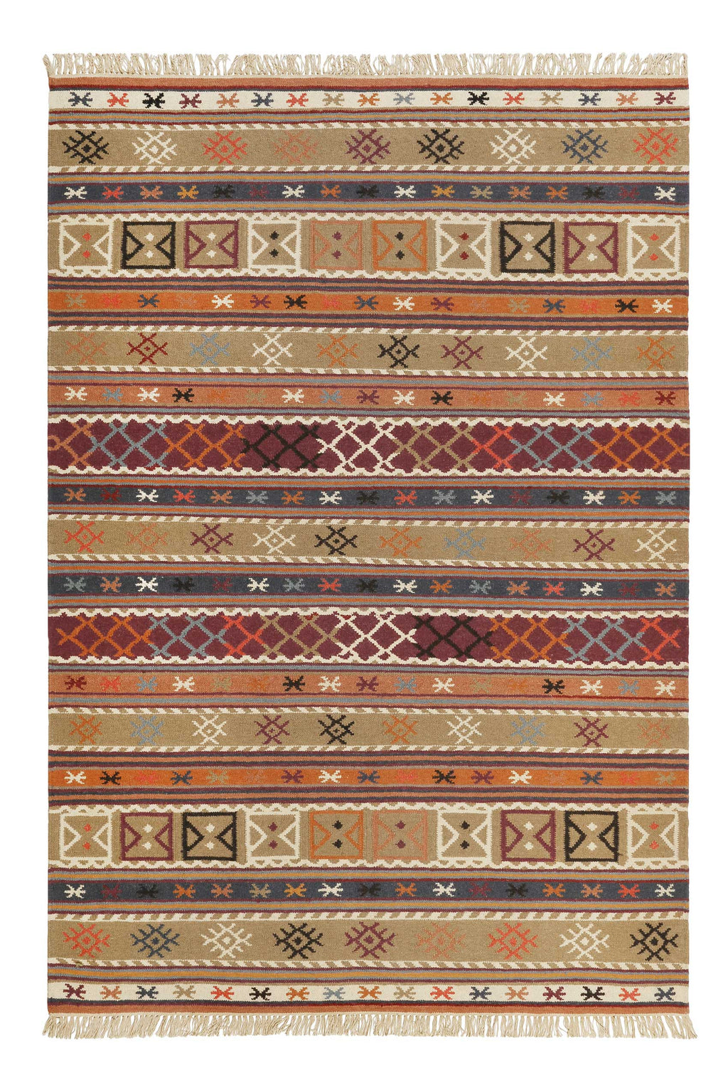 Esprit Kelim Teppich Taupe Braun Rot aus Wolle "Agra"