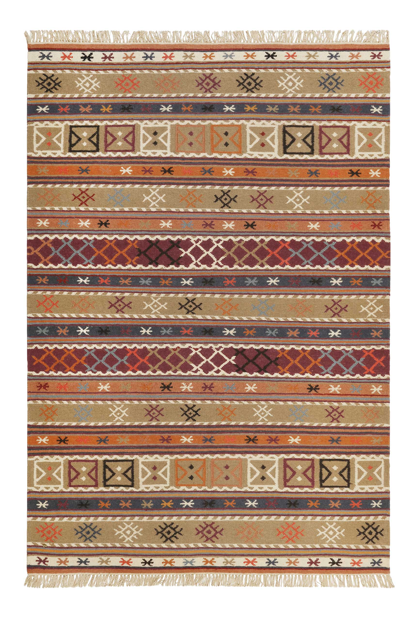 Esprit Kelim Teppich Taupe Braun Rot aus Wolle "Agra"