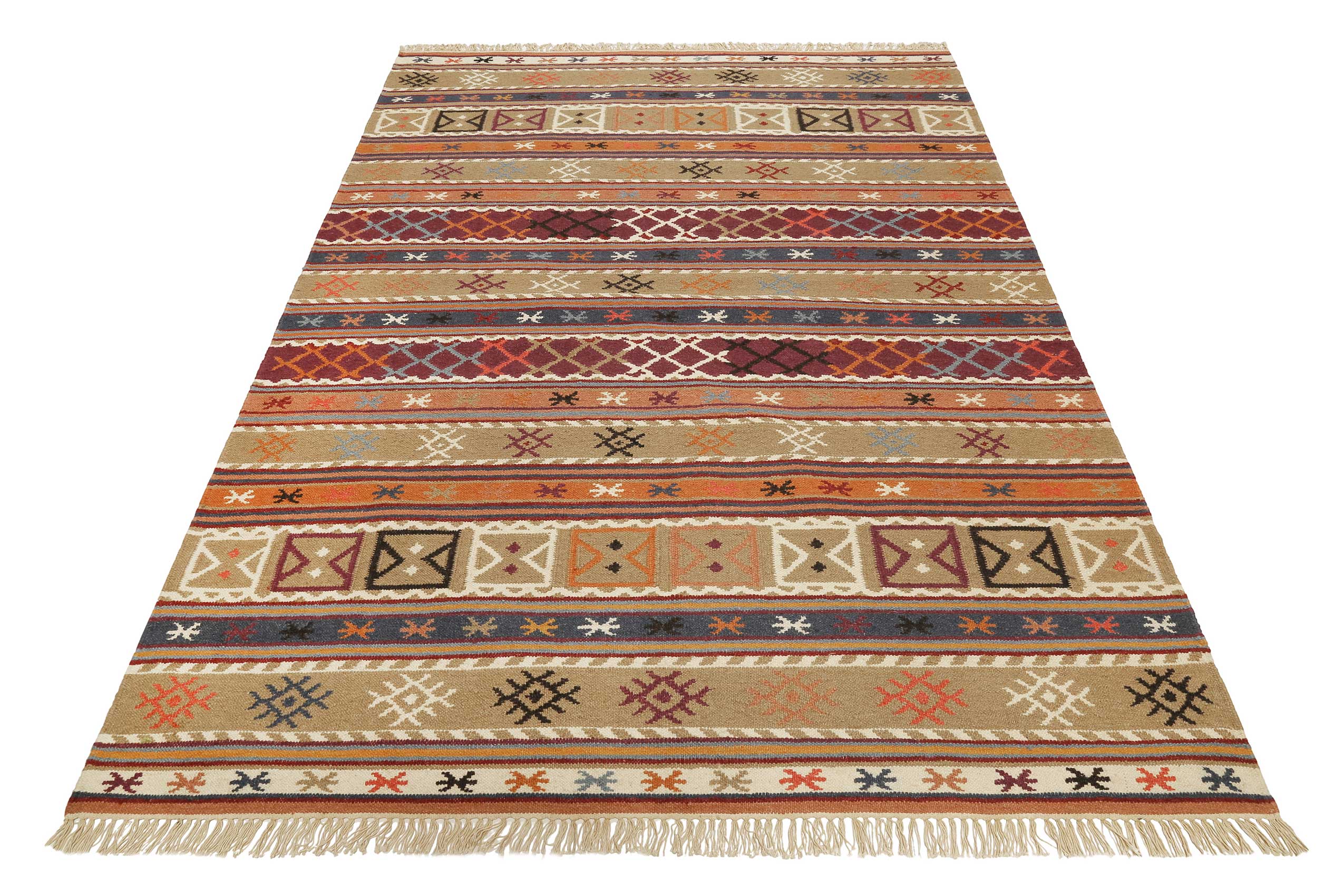 Esprit Kelim Teppich Taupe Braun Rot aus Wolle "Agra"