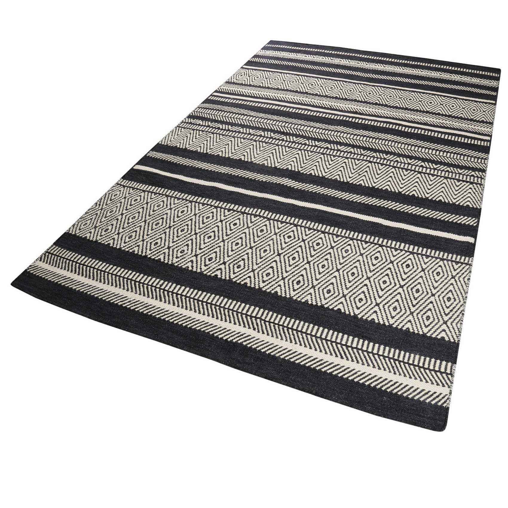 Esprit Kelim Teppich Schwarz Beige aus Wolle "Hudson"