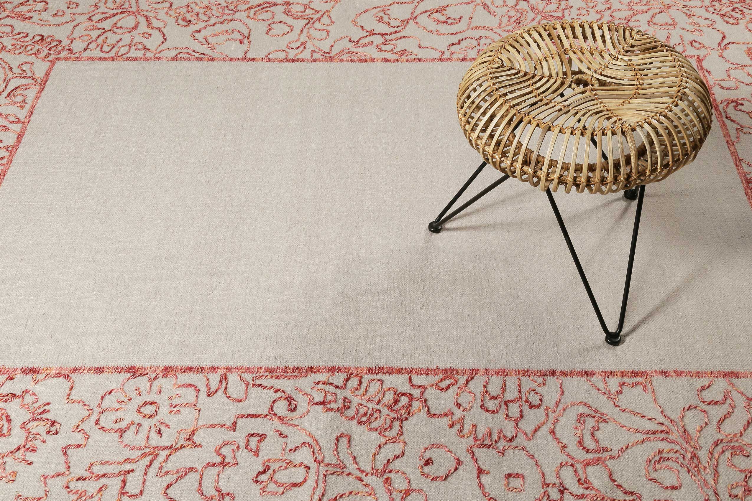 Esprit Kelim Teppich Beige Rot aus Wolle "Kayla Border"
