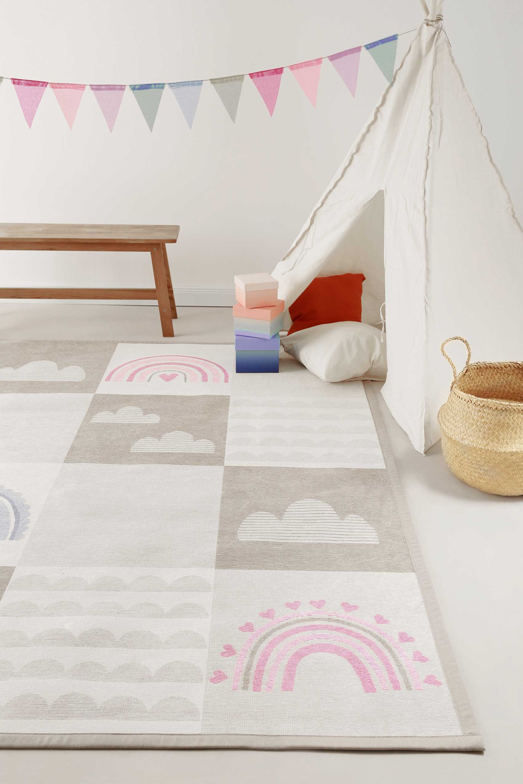 Esprit Kinder-Wendeteppich Beige "Lovely Rainbow"
