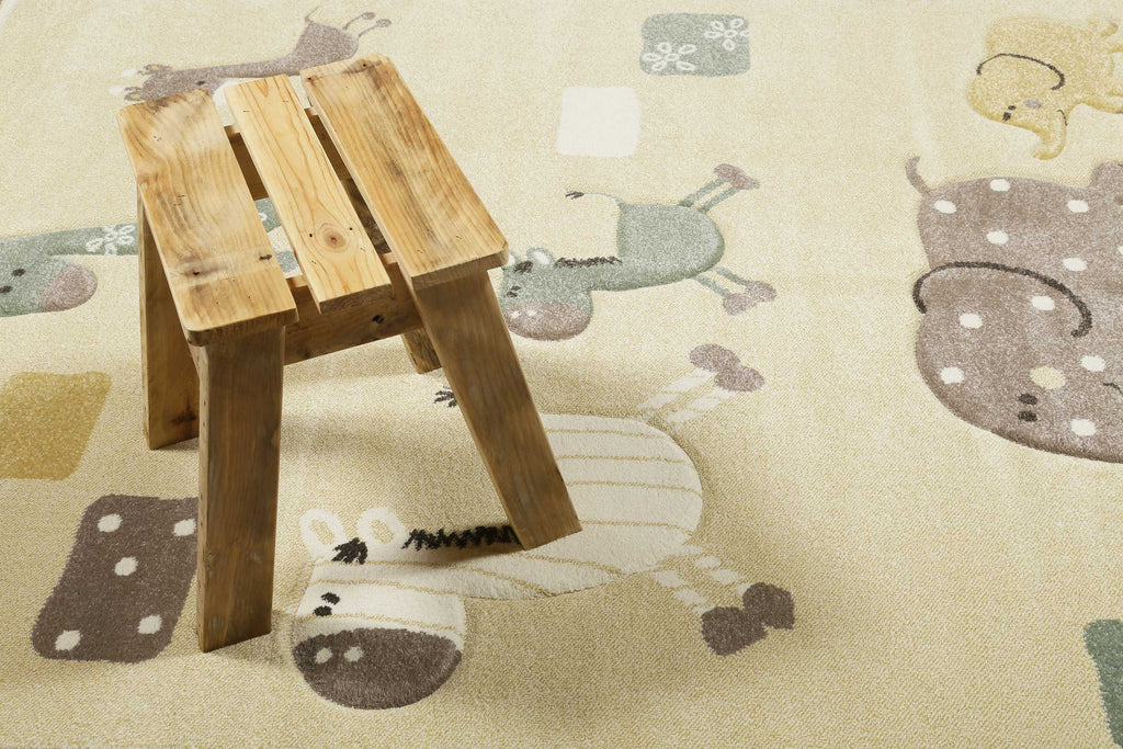 Esprit Kinderteppich Beige Gelb meliert "Lucky Zoo 2.0"