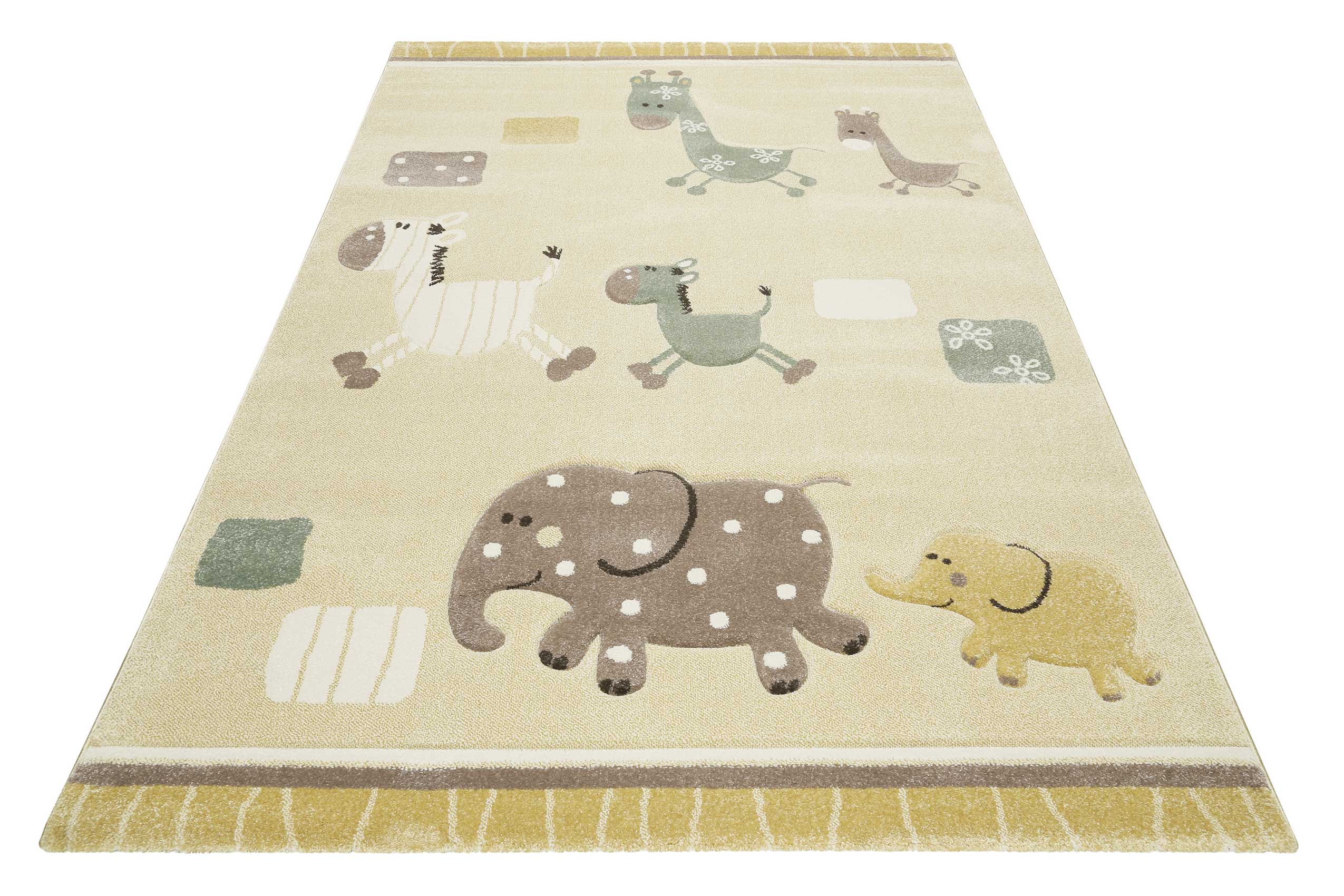 Esprit Kinderteppich Beige Gelb meliert "Lucky Zoo 2.0"