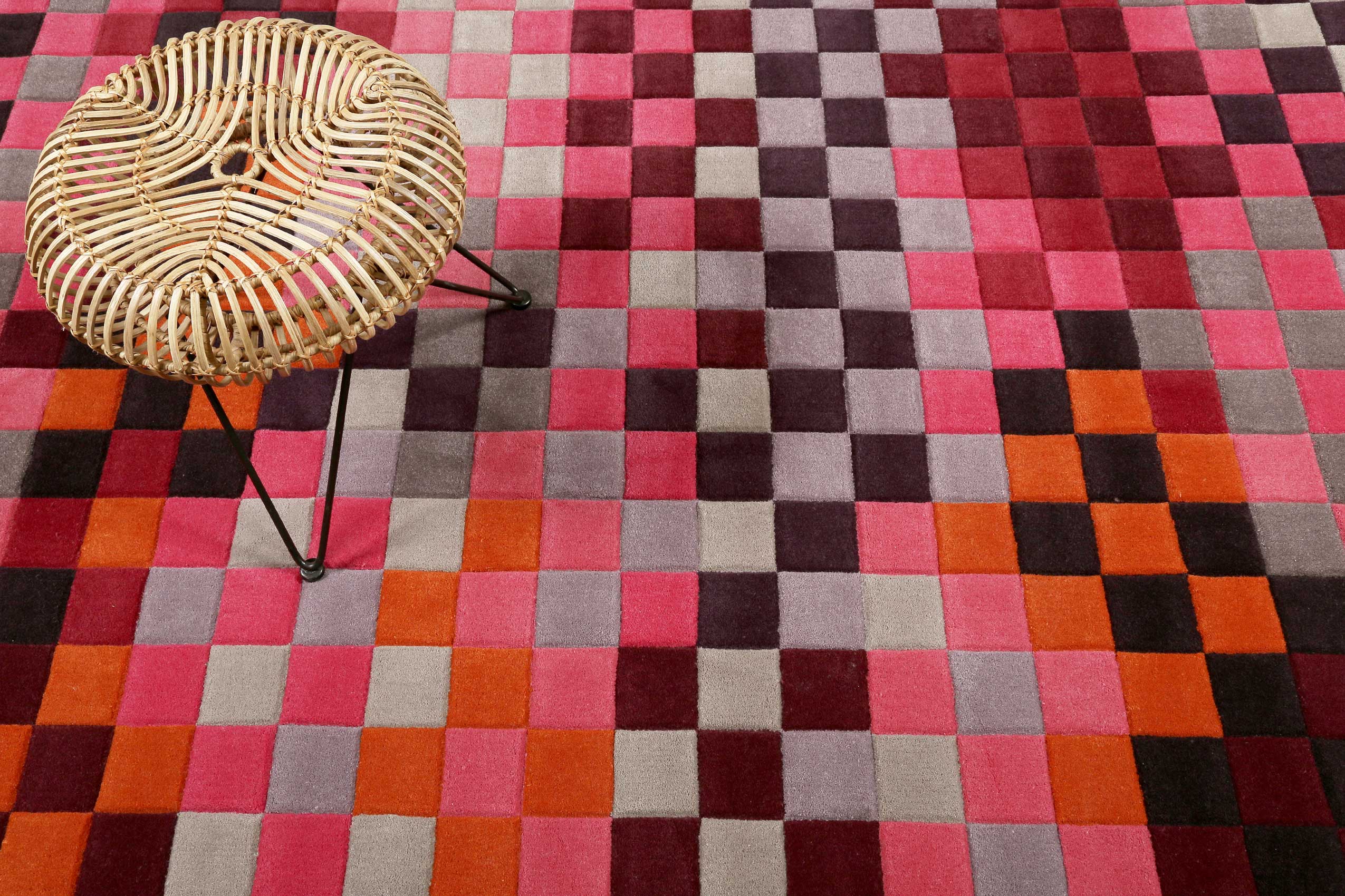 Esprit Wollteppich Rot Pink Bunt "Pixel"