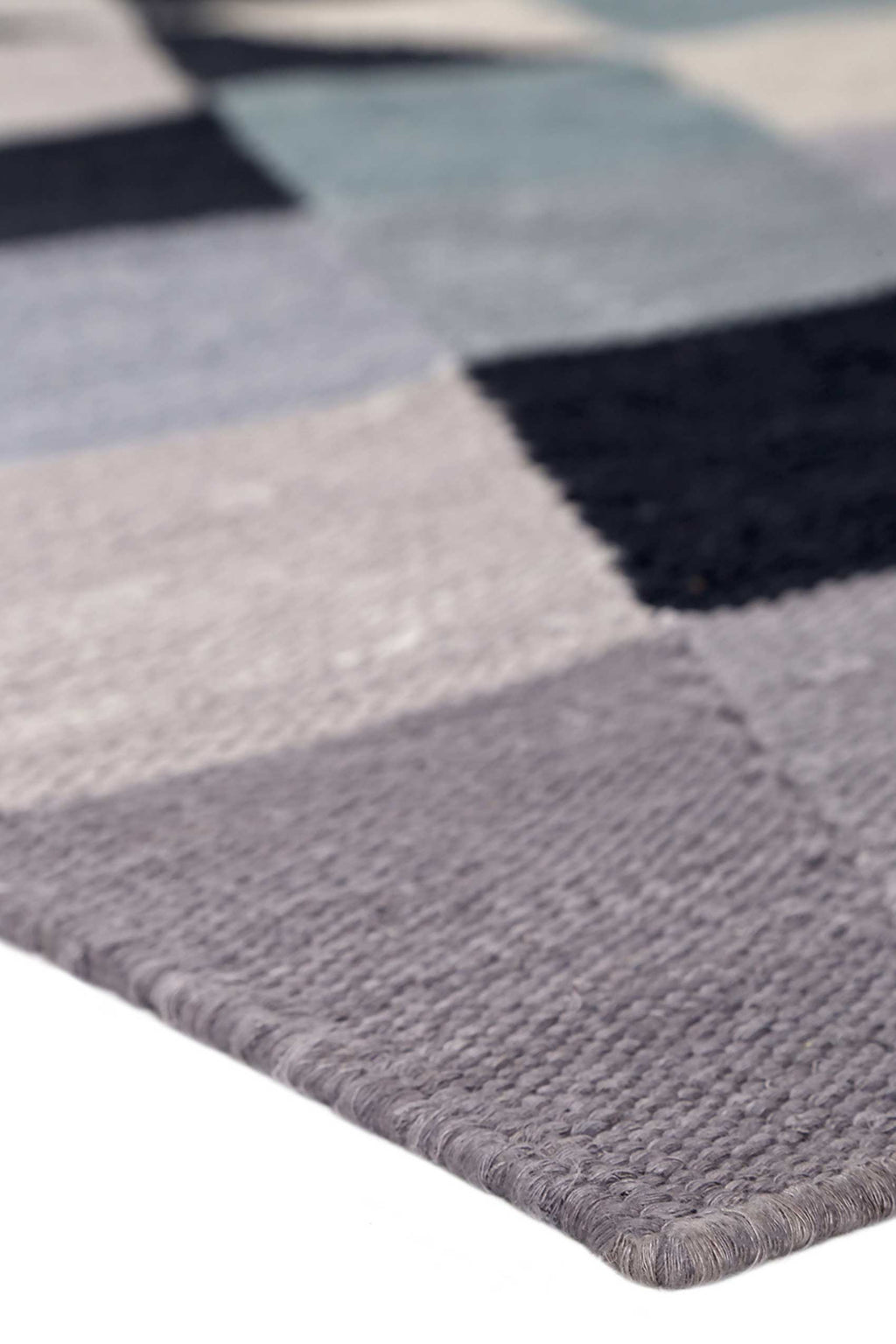 Esprit Kelim Teppich blau grau Kurzflor "Triango"