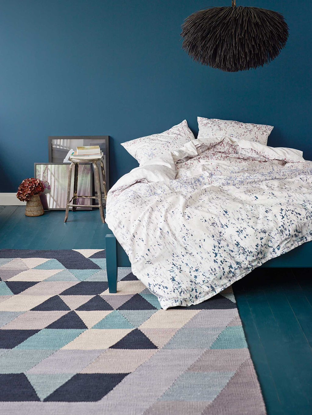 Esprit Kelim Teppich blau grau Kurzflor "Triango"