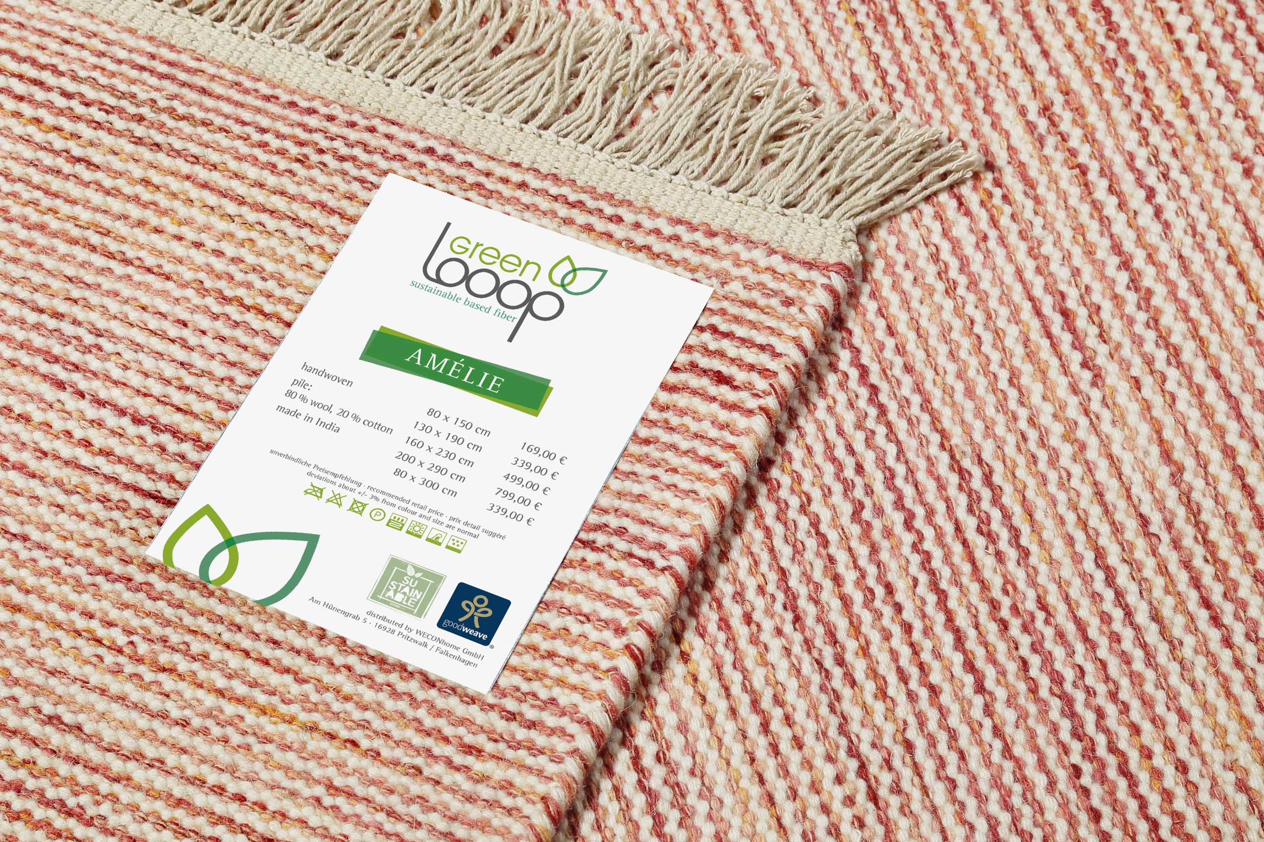 Kelim Teppich Rot Beige meliert aus Wolle "Amélie" Green Looop