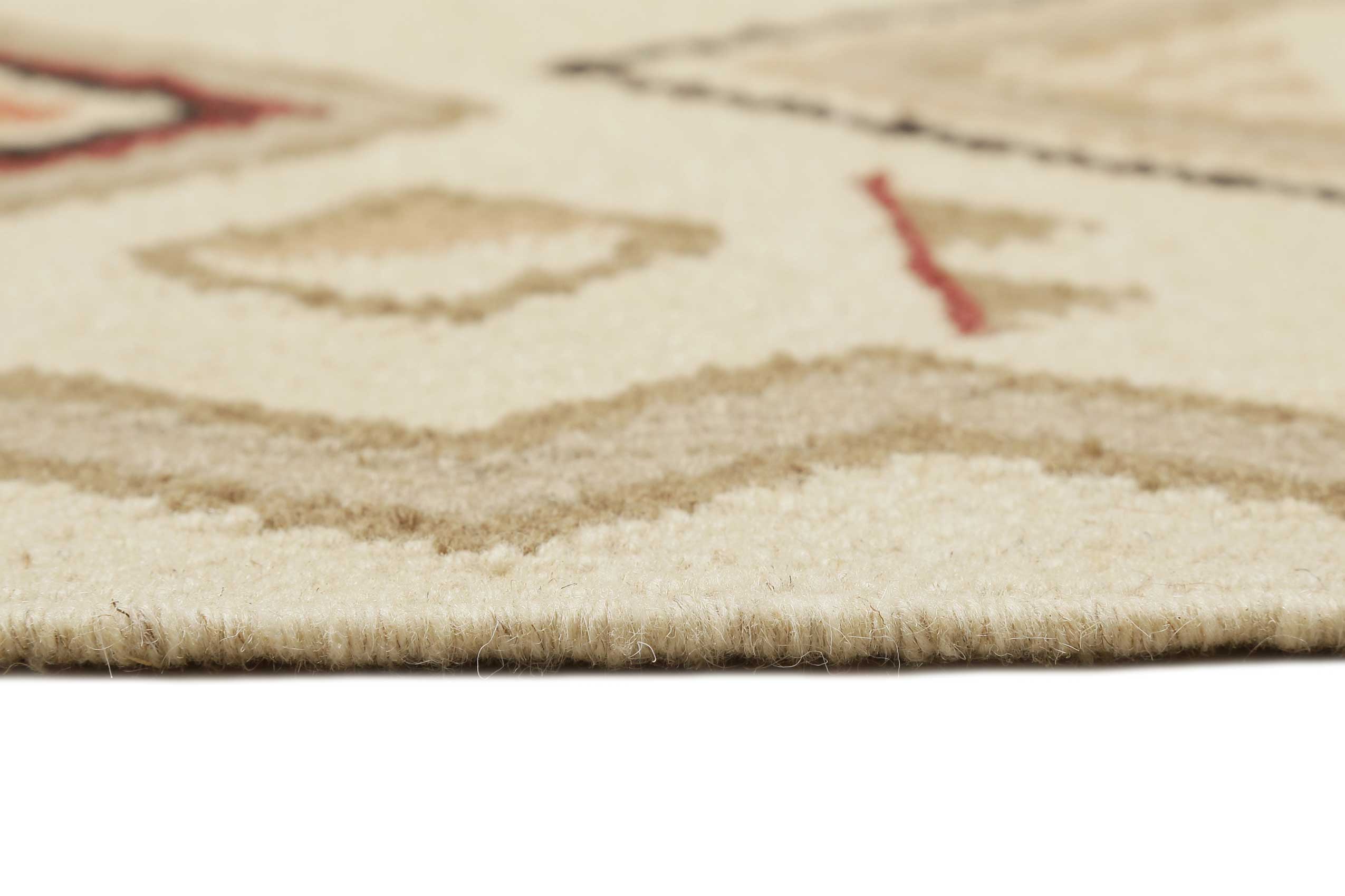 Kelim Teppich Creme Beige Rot aus Wolle "Brionne" Green Looop