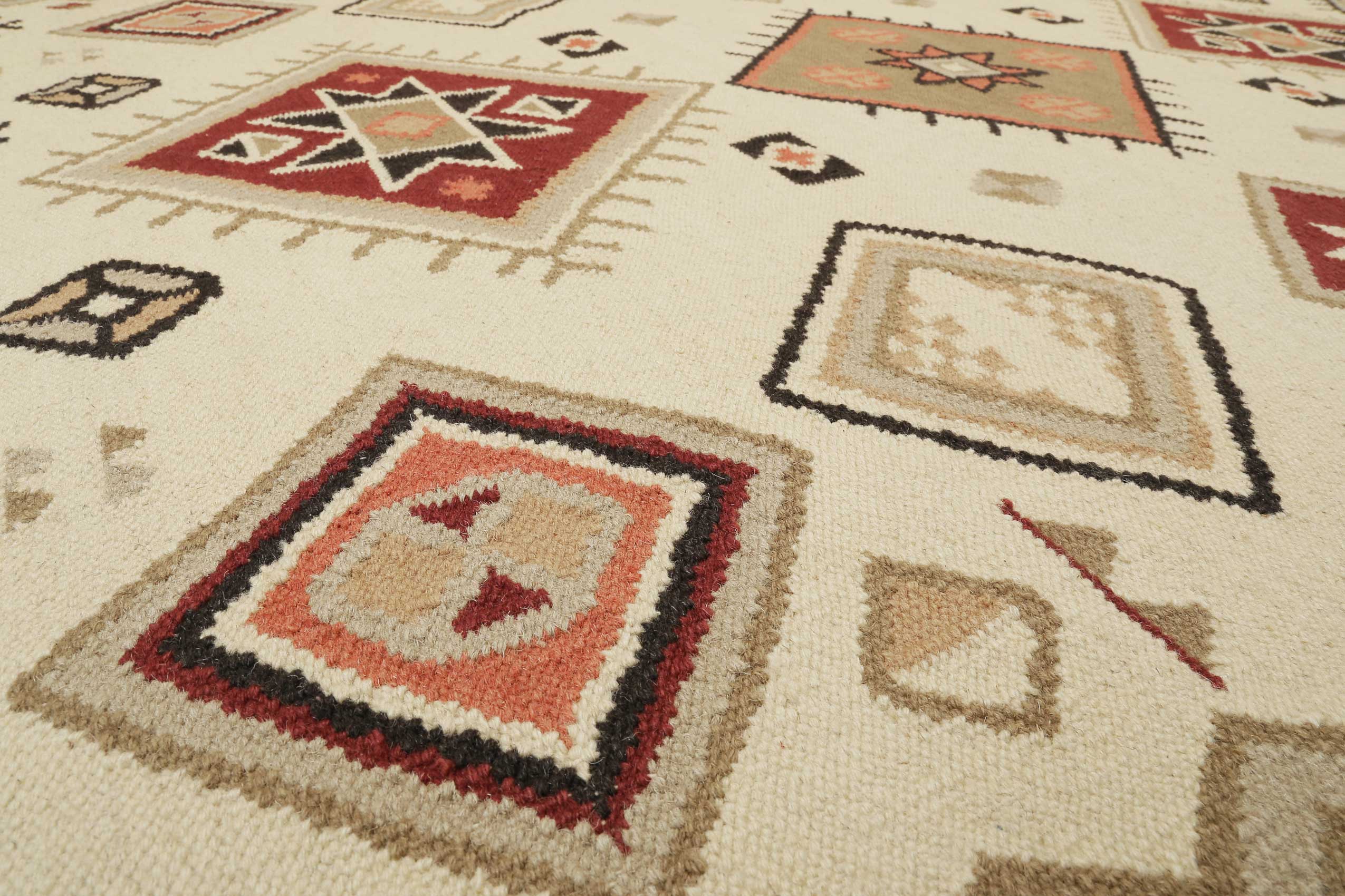 Kelim Teppich Creme Beige Rot aus Wolle "Brionne" Green Looop