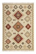Kelim Teppich Creme Beige Rot aus Wolle "Brionne" Green Looop