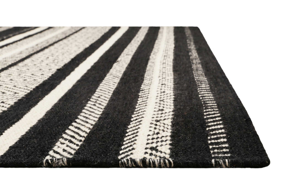 Kelim Teppich Schwarz Beige aus Wolle "Dijon" Green Looop