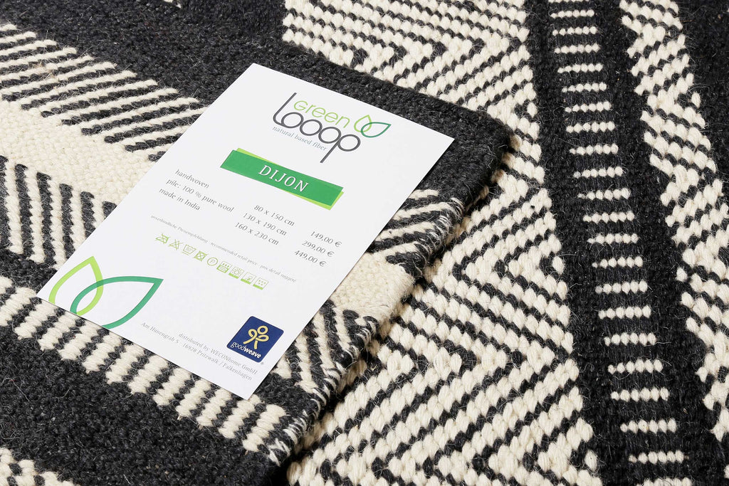 Kelim Teppich Schwarz Beige aus Wolle "Dijon" Green Looop