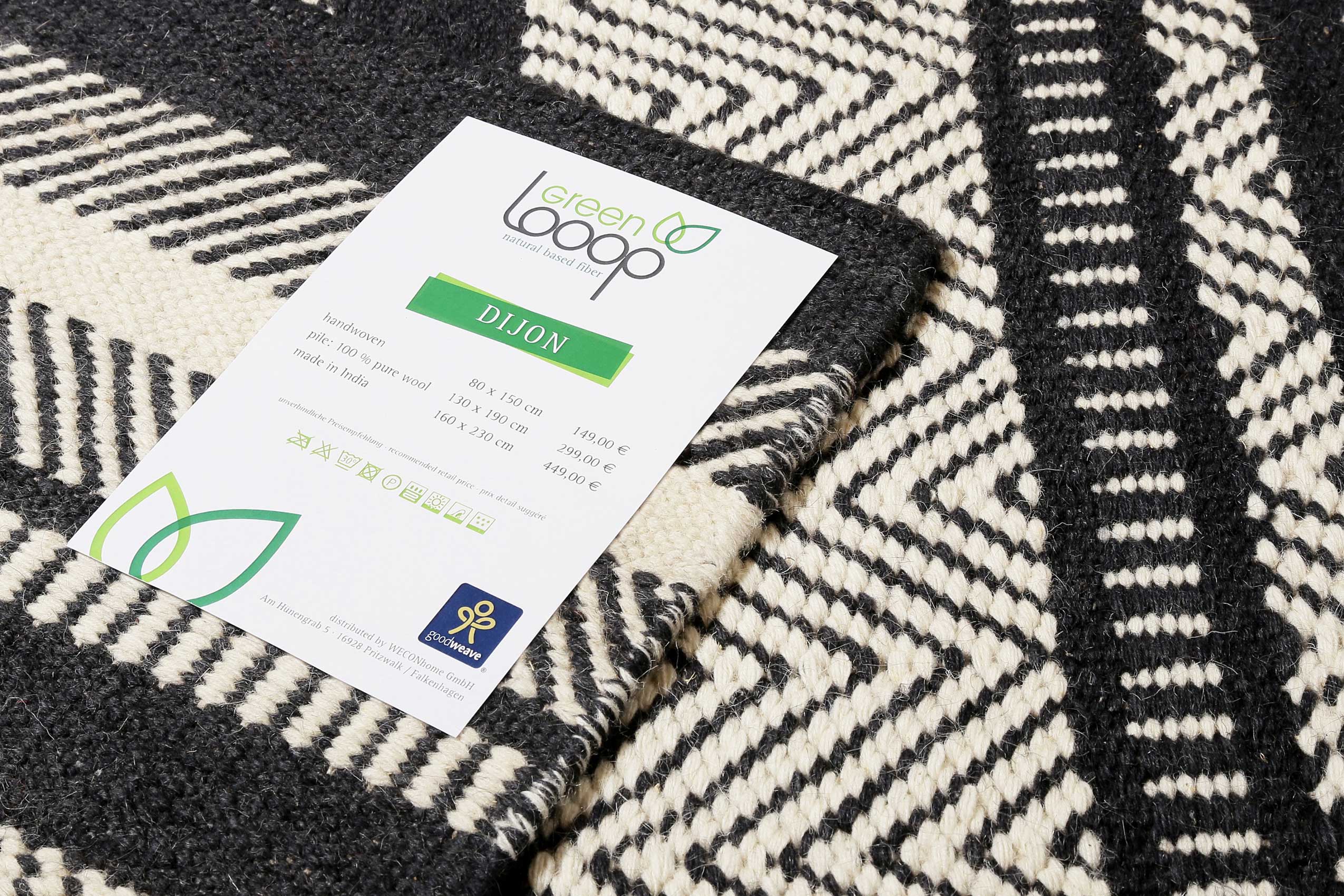 Kelim Teppich Schwarz Beige aus Wolle "Dijon" Green Looop