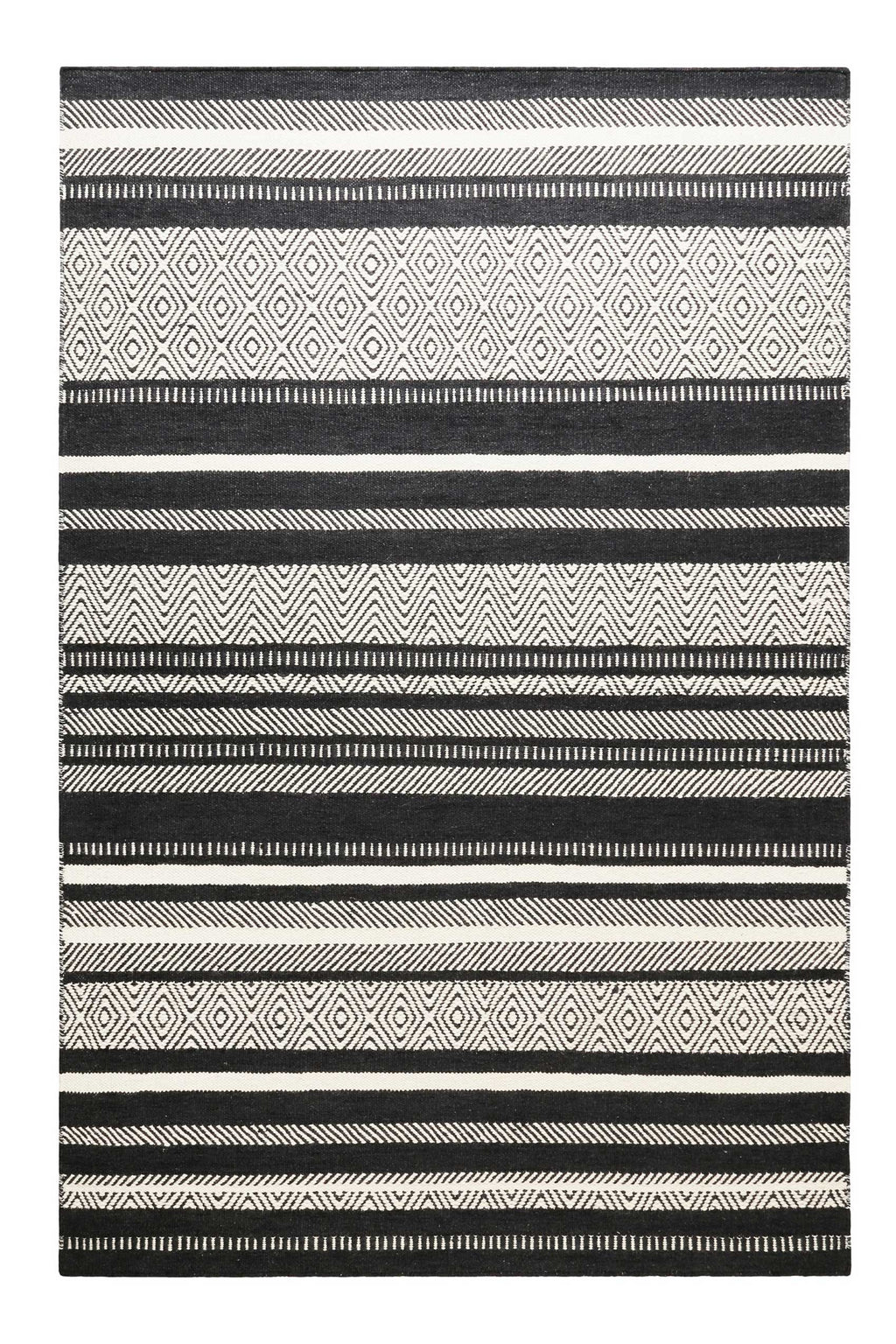 Kelim Teppich Schwarz Beige aus Wolle "Dijon" Green Looop