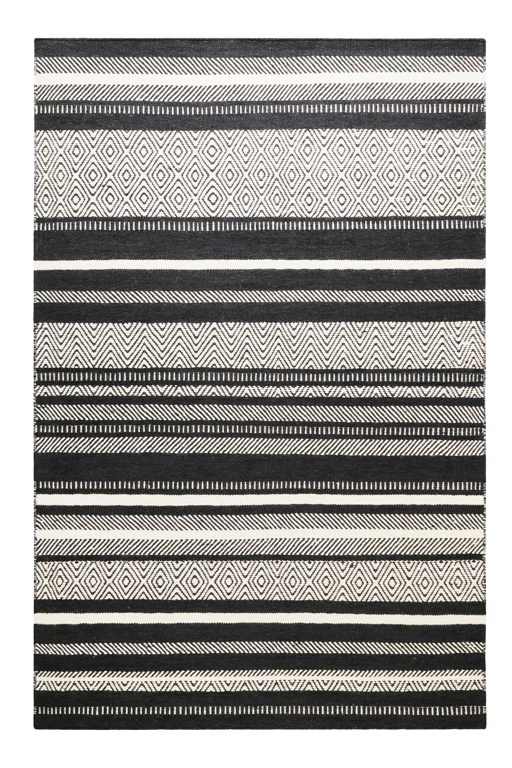 Kelim Teppich Schwarz Beige aus Wolle "Dijon" Green Looop