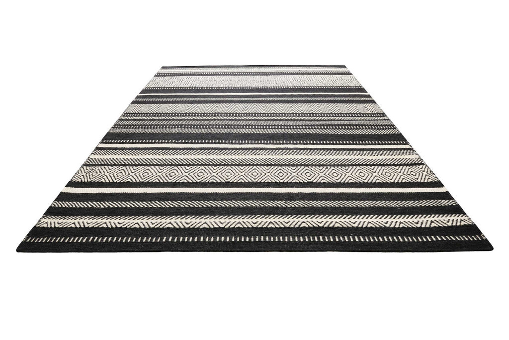 Kelim Teppich Schwarz Beige aus Wolle "Dijon" Green Looop