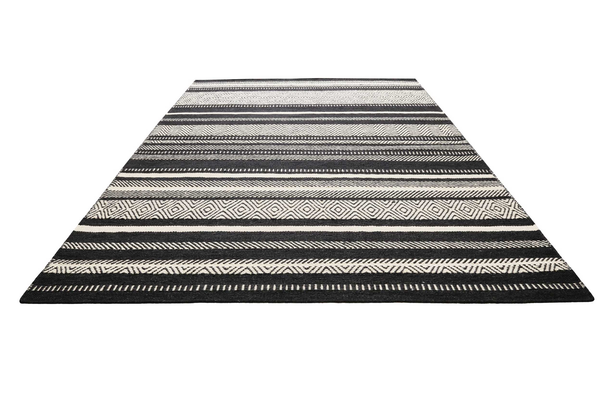 Kelim Teppich Schwarz Beige aus Wolle "Dijon" Green Looop