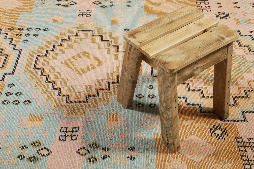 Kelim Teppich Bunt meliert aus Wolle "Mayenne" Green Looop