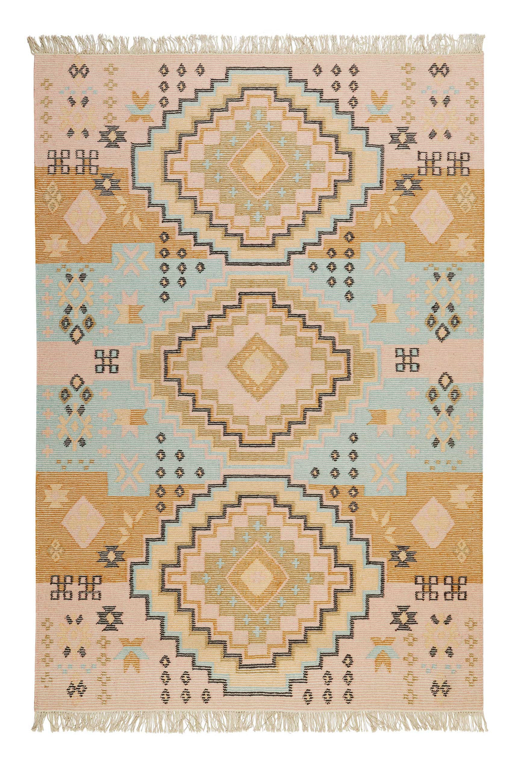 Kelim Teppich Bunt meliert aus Wolle "Mayenne" Green Looop