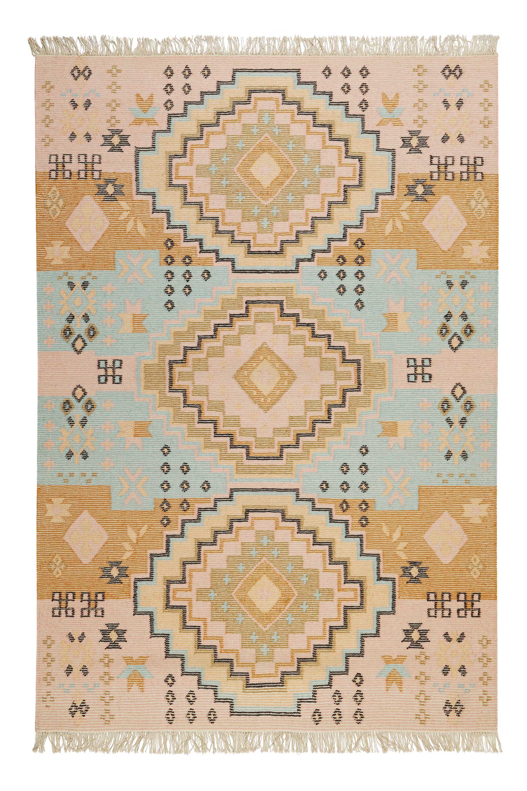 Kelim Teppich Bunt meliert aus Wolle "Mayenne" Green Looop