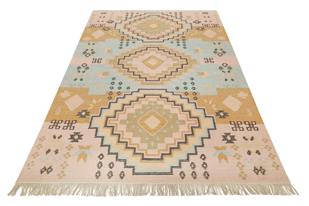 Kelim Teppich Bunt meliert aus Wolle "Mayenne" Green Looop