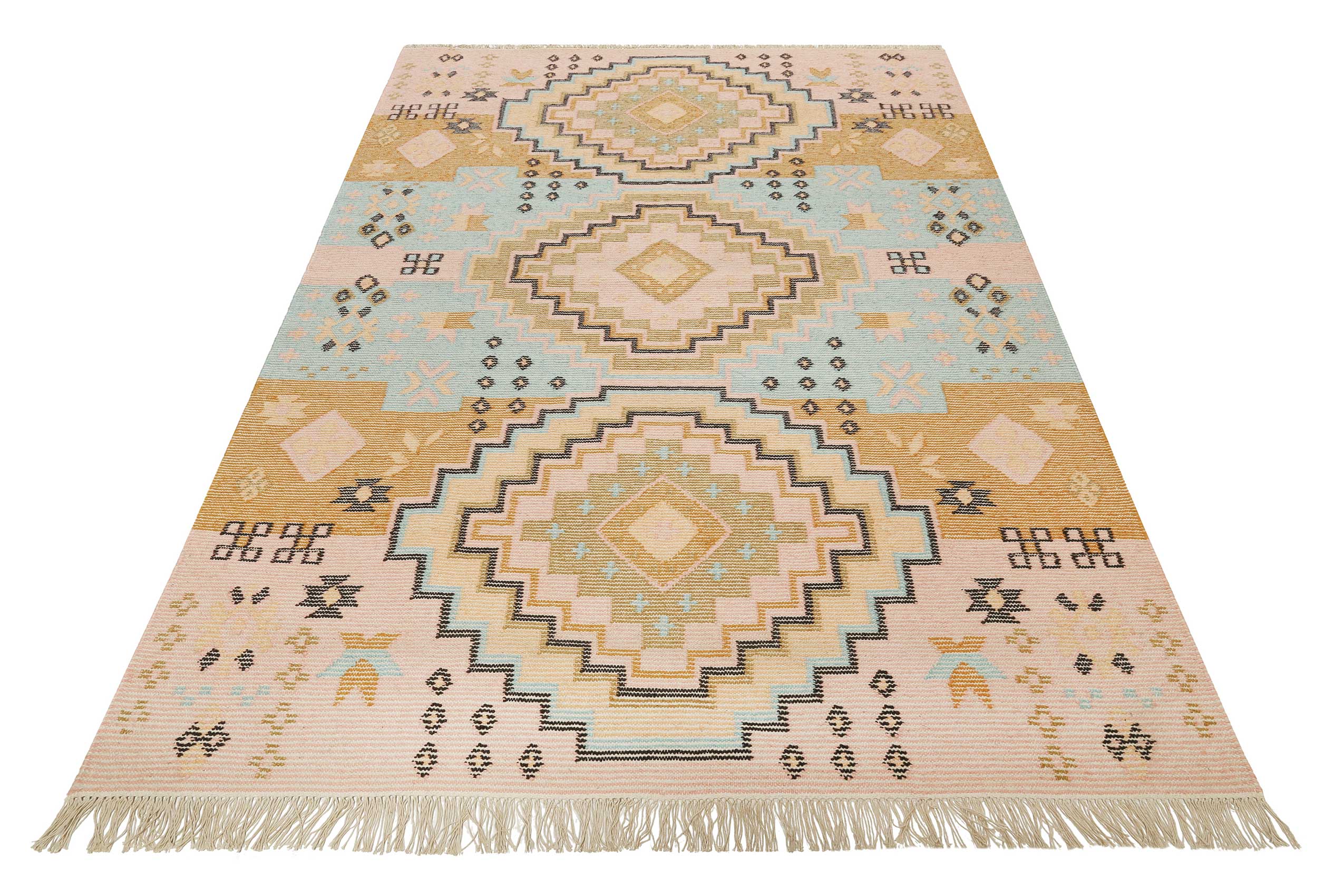 Kelim Teppich Bunt meliert aus Wolle "Mayenne" Green Looop