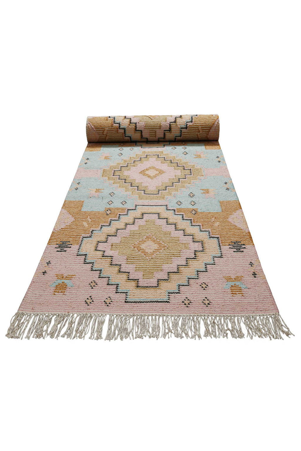 Kelim Teppich Bunt meliert aus Wolle "Mayenne" Green Looop