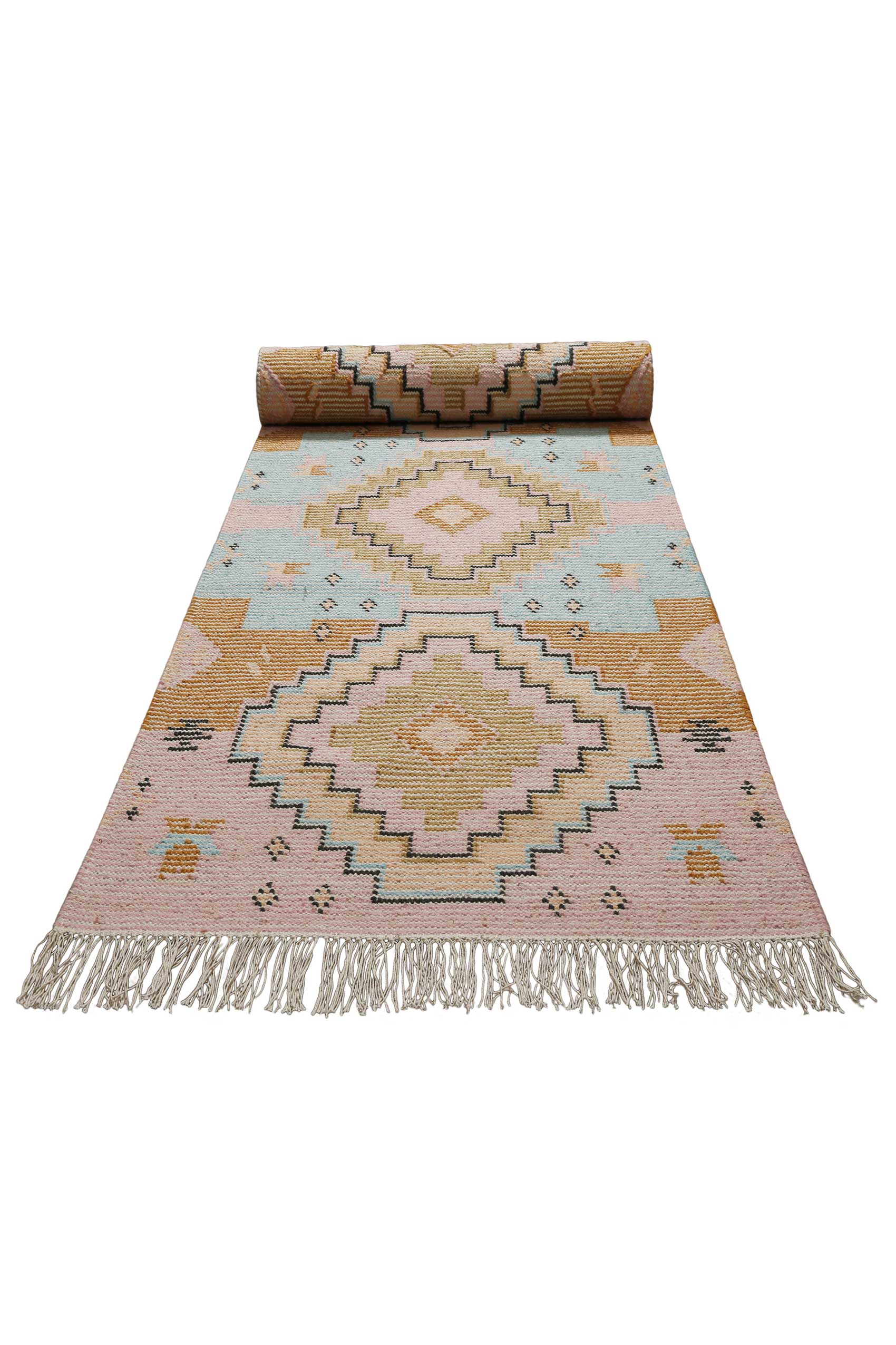 Kelim Teppich Bunt meliert aus Wolle "Mayenne" Green Looop