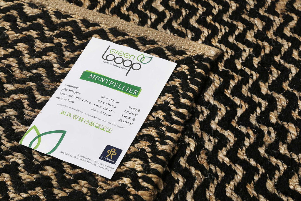 Kelim Teppich Schwarz Beige aus Naturfaser "Montpellier" Green Looop