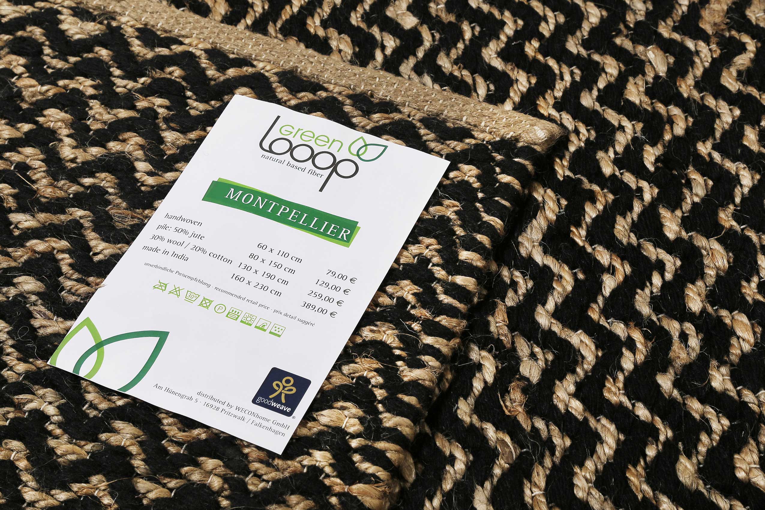 Kelim Teppich Schwarz Beige aus Naturfaser "Montpellier" Green Looop