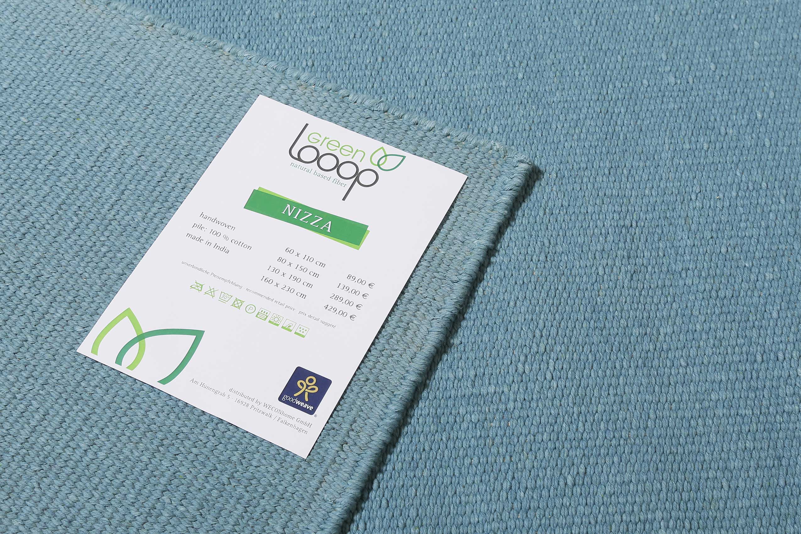 Kelim Teppich Türkis aus Baumwolle "Nizza" Green Looop