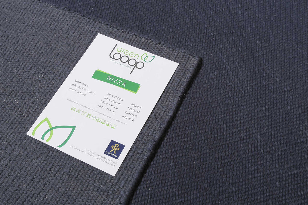 Kelim Teppich Anthrazit aus Baumwolle "Nizza" Green Looop