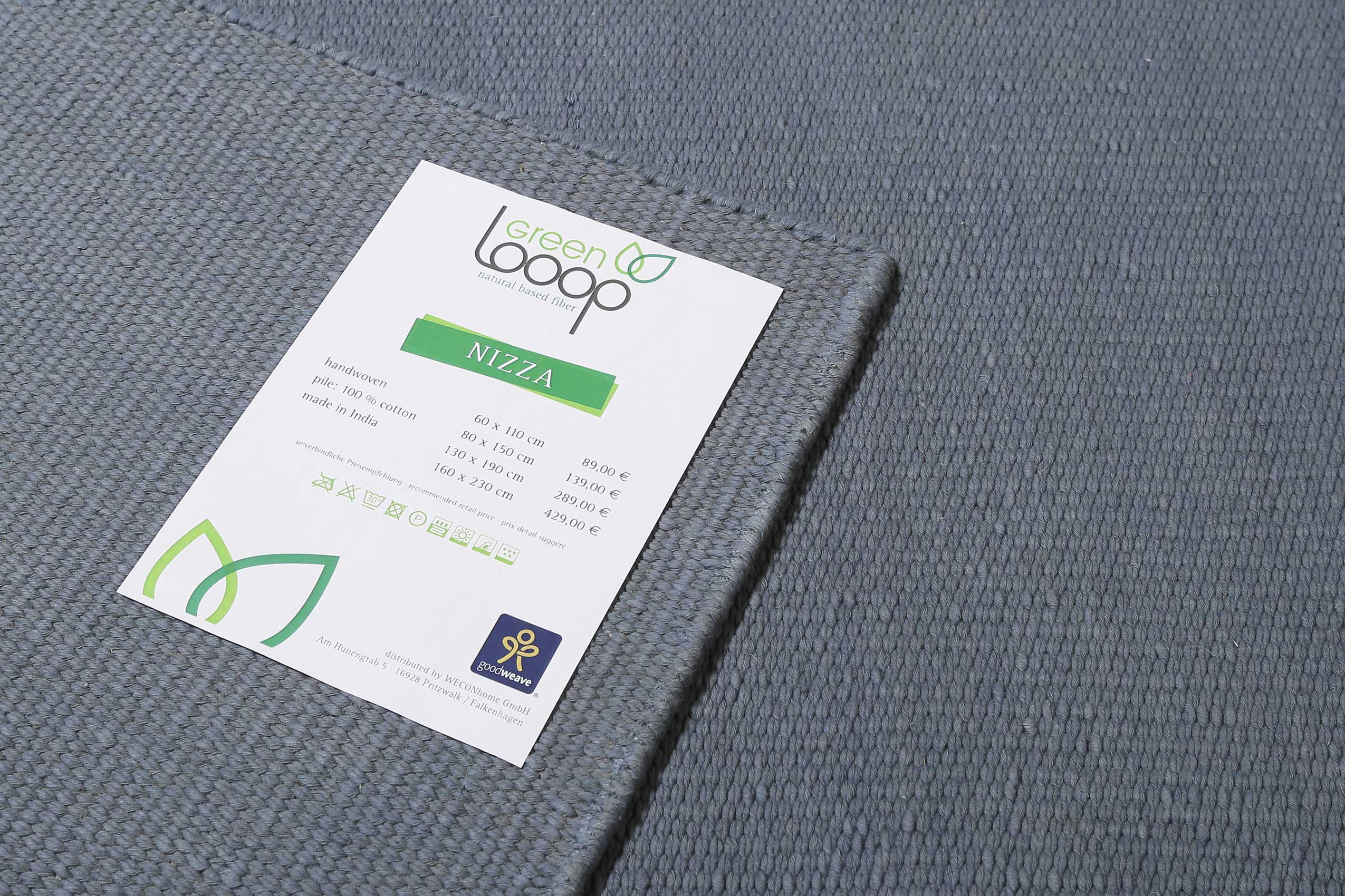 Kelim Teppich Blau Grau aus Baumwolle "Nizza" Green Looop