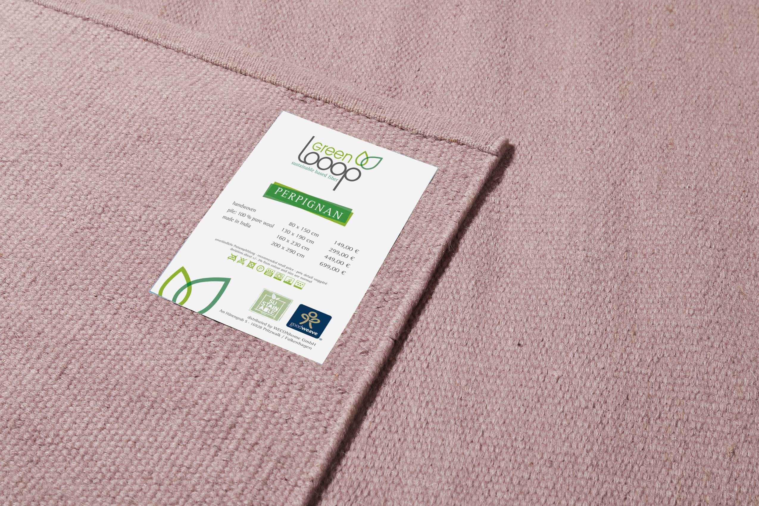 Kelim Teppich Flieder Altrosa aus Wolle "Perpignan" Green Looop