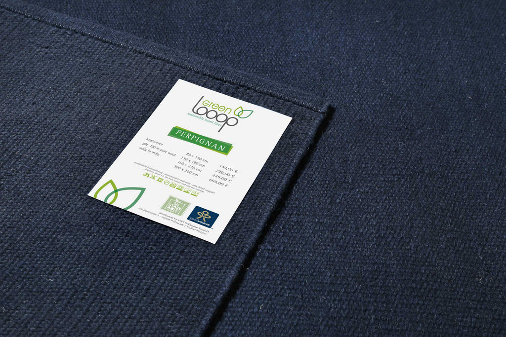 Kelim Teppich Dunkelblau aus Wolle "Perpignan" Green Looop