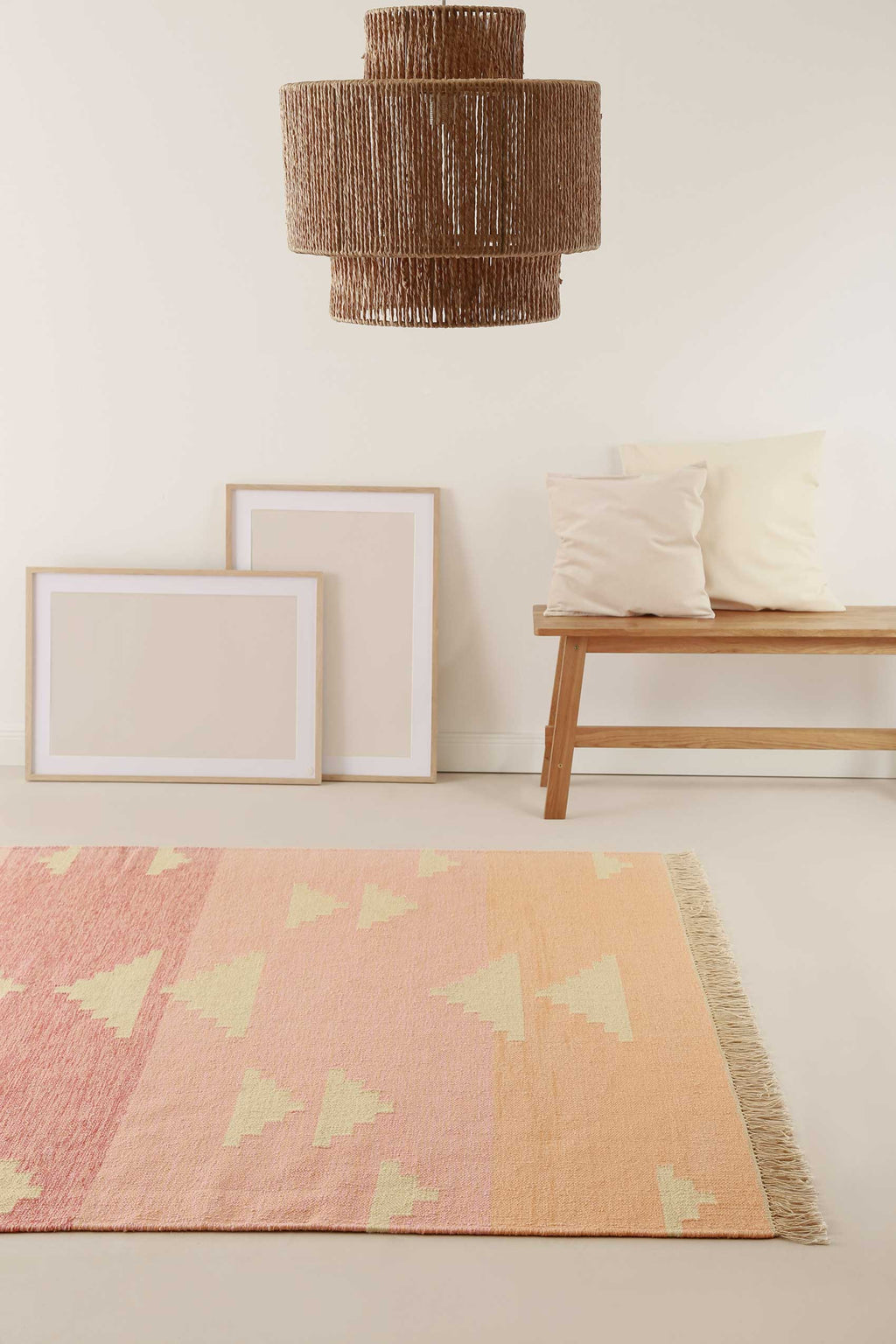 Kelim Teppich Rosa meliert aus Wolle "Soleil" Green Looop
