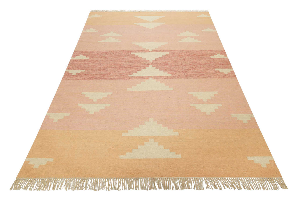 Kelim Teppich Rosa meliert aus Wolle "Soleil" Green Looop