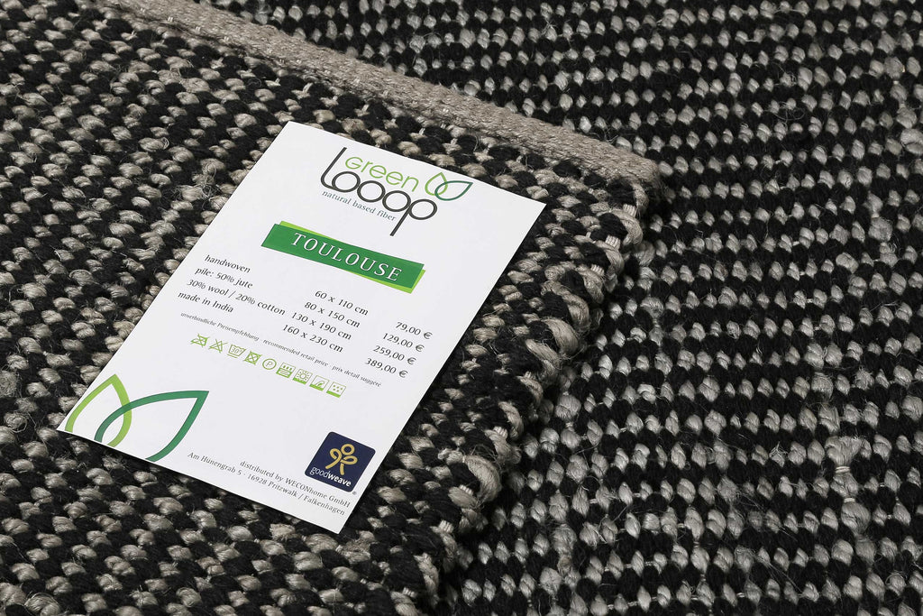 Kelim Teppich Grau Schwarz aus Jute & Wolle "Toulouse" Green Looop